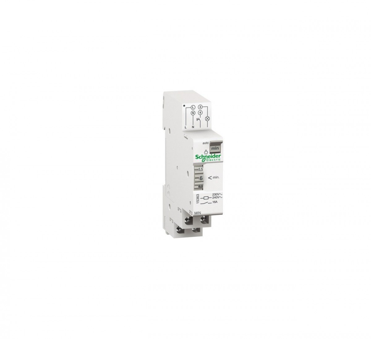 Schneider Electric 15363 Minuterie Réglable, 20 mm Largeur, 95 mm Hauteur, 70 mm Profondeur, 16 A, 230V, Blanc