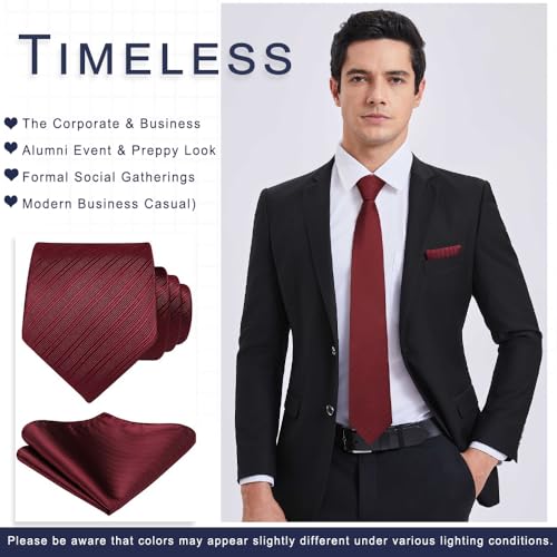 Image of HISDERN Mens Striped Tie and Pocket Square Set Necktie for Men | soft smooth texture, wrinkle-free, neat hand-tied knot, gifting ready, regular 3.4 width, coordinated look, business wedding