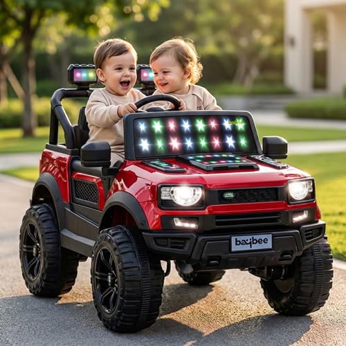 Image of Baybee RoverX Battery Operated Jeep for Kids with Parental Control | Baby Ride On Electric Car with RGB Lights, Music & Swing Mode | Rechargeable Battery Car for Kids 2 to 6 Years (Metallic Red)