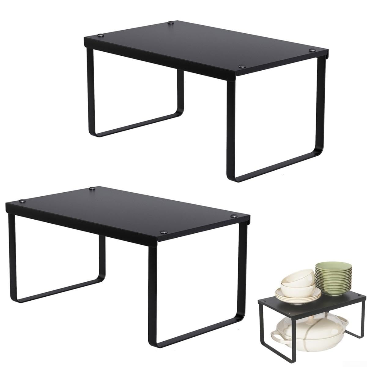 Set 2 Ripiani Cucina Impilabili Acciaio Salvaspazio(Black)