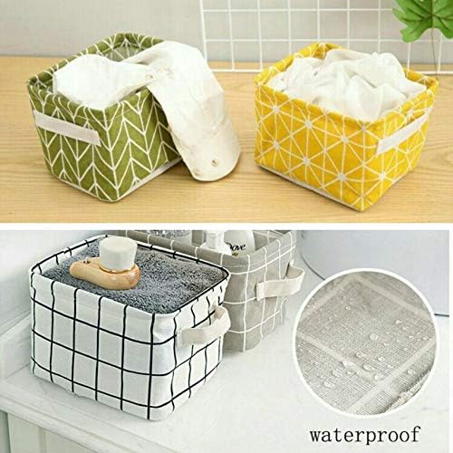 Miaro 5 Pack Canvas Storage Basket Bins, Home Decor Organizers Bag for Adult Makeup, Baby Toys liners, Books 7.9*6.3 inch (5 pack, Yellow & Green checks) image 5