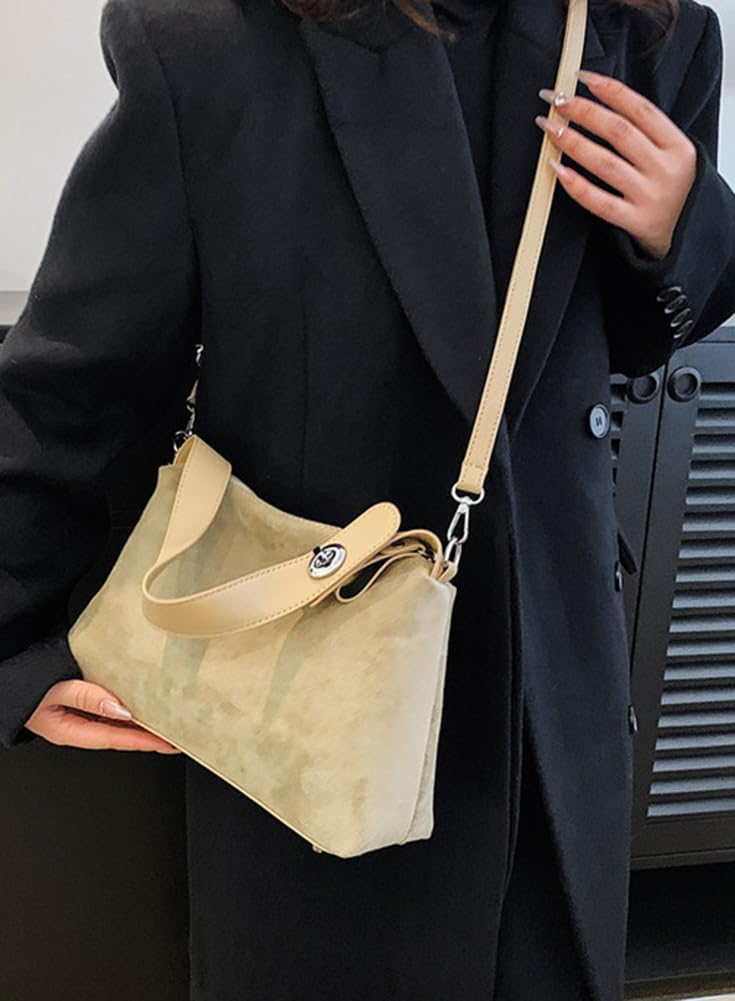 Suede Shoulder Bags For Women Crossbody Bag Suede Tote Bag Satchels Slouchy Work Purses Crescent Handbag Fall Top Handle - Image 5