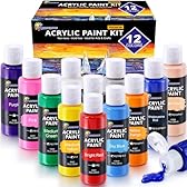 ESSENSON Acrylic Paint, 12 Colors Acrylic Paint Set, 2oz/59ml Bottles, Premium Paints for Artists, Kids, Beginners and Adults on Canvas Rocks Wood Ceramic Fabric