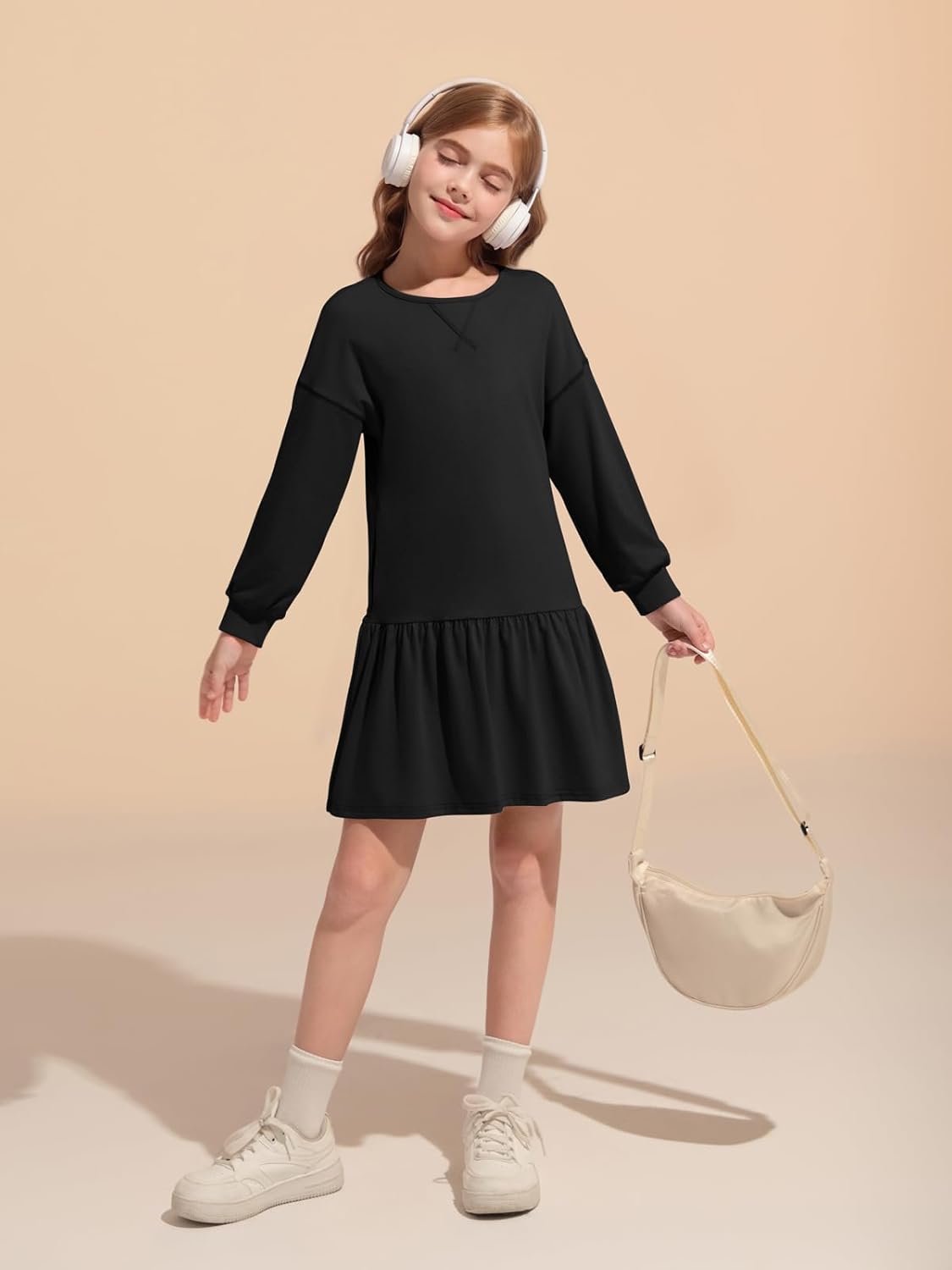 Haloumoning Girls Long Sleeve Dresses Sweatshirt Dress Kids Casual Crewneck Rib Knit Mini Dress 5-14 Years - Image 4