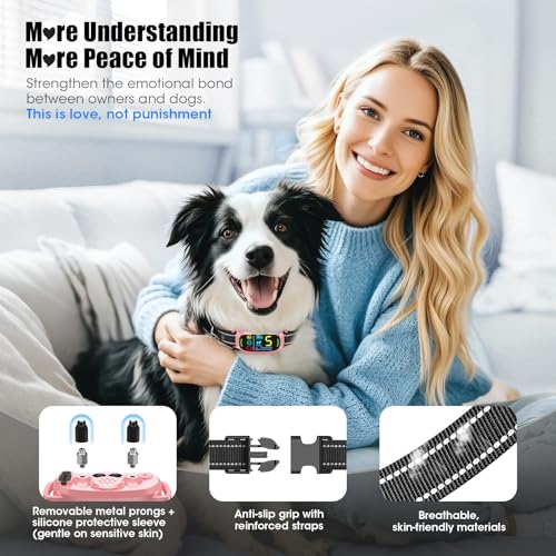 Image of Smart AI Bark Collar for Large Medium Small Dogs, Anti Barking Device with 5 Training Modes, Exclusive Forced Bark-Stopping, Rechargeable IP67 Waterproof Bark Collar with 5 Sensitivity (Pink)
