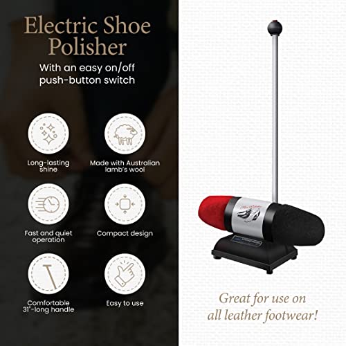 Moneysworth & Best Dual-Buffer Electric Shoe Polisher Machine for Instant Shine - Lamb’s Wool Buffer - for Home, Travel and Office - Stand-up, 31 inches - 95-Watt Motor - Voltage 120V/60Hz