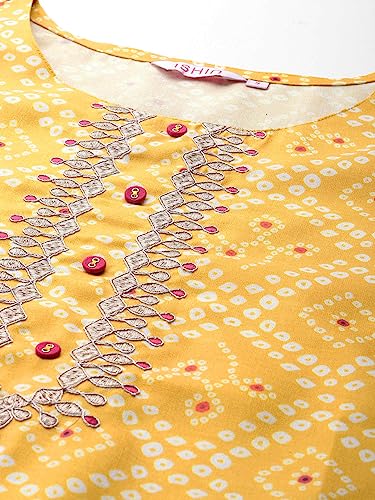 Image of ishin Women's Silk Ethnic Motifs Mustard Straight Kurta
