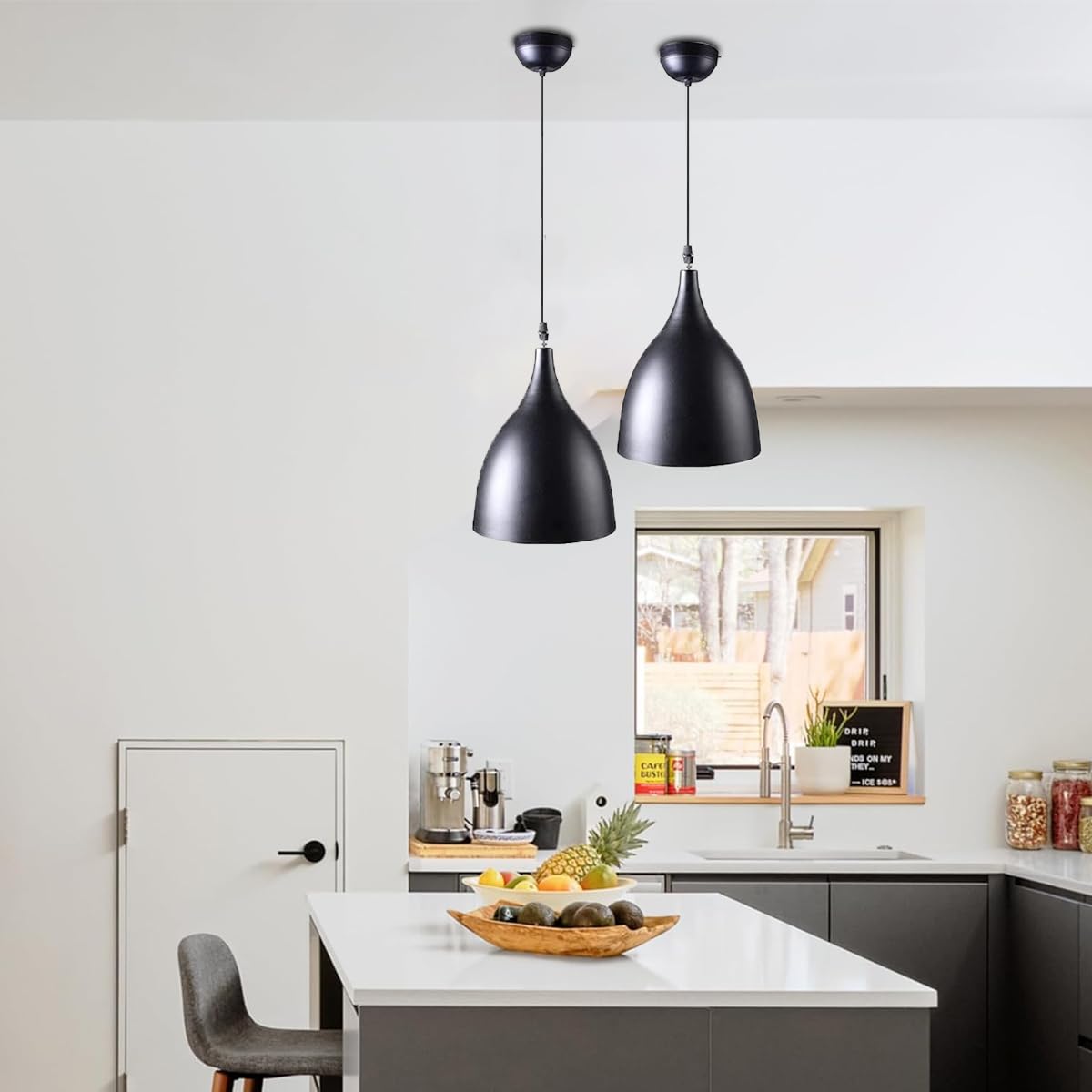 Black Pendant Lights - Classic Hanging Lights Set -3