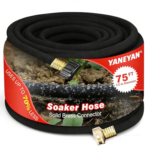 YANEYAN 75 FT Soaker Hose 1/2 Heavy Duty Garden Hose to Save 70% Water Drip Irrigation Kit for Lawn/Yard Landscaping Beds