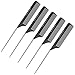 Professional 8.8 Inch Tail Comb (5 Pack) - Black Carbon Fiber And Stainless Steel Pintail - Chemical And Heat Resistant Teasing Comb - Lightweight Rat Tail Comb For All Hair Types