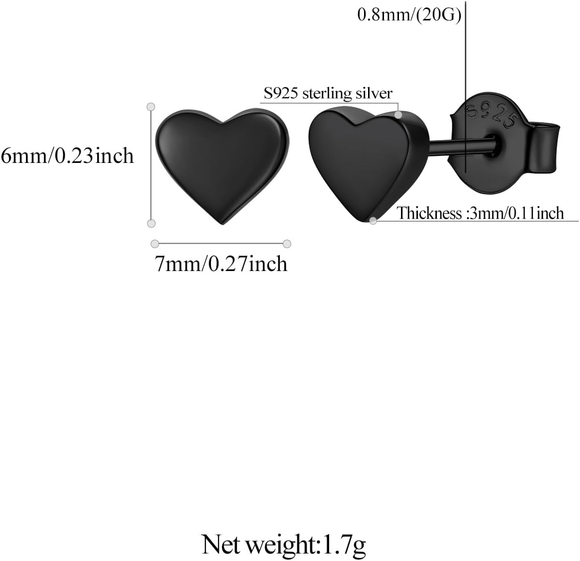 FindChic Hypoallergenic Sterling Silver Small Bar/Heart/Dot/Triangle/Butterfly/Lightning Studs Earrings Minimalist Geometric Jewelry Valentine Gifts for Women Men Girls, with Gift Box - Image 9