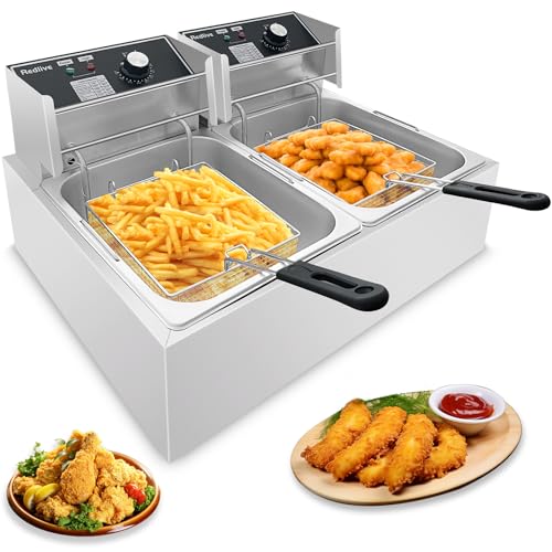Commercial Deep Fryer 3400W Hot 12.7QT/12L Electric Deep Fryers with 2x6 Independent use Baskets Countertop Oil Fryer for Restaurant Use and Home Kitchen with Oil Thermometer & Temperature Contro