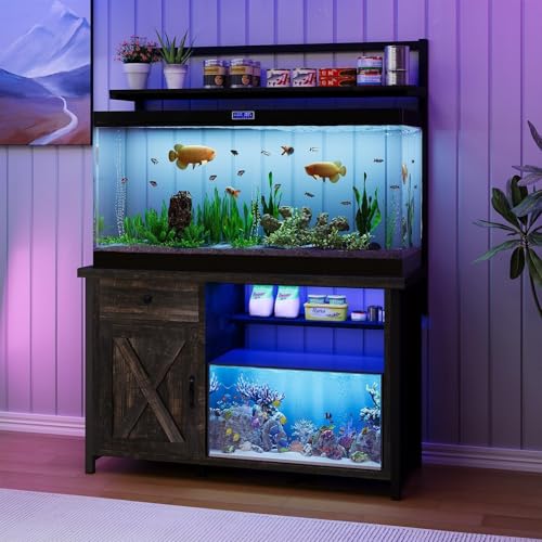 Image of 4ever2buy 55-75 Gallon Fish Tank Stand with Power Outlet, 55 Gallon Heavy Duty Aquarium Stand with Cabinet Storage for Fish Tank, Turtle Tank, Reptile Terrarium, 980LBS Capacity, Oak