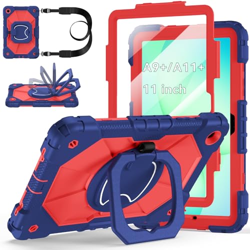 Case for Samsung Galaxy Tab A11+ Plus/A9+ 11 Inch 2025/2023,Ubearkk Case for Samsung Galaxy A9 Plus/A11+ Tablet case with Screen Protector 360 Rotating Stand Shoulder Strap Pen Holder, Navy Red