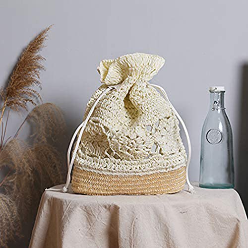 Image of Women Straw Backpack Summer Beach Casual Casual Daypacks,Beige, large