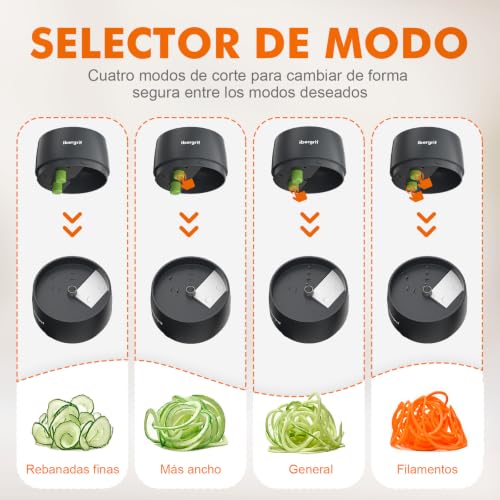 Miniatura 3 de Ibergrif M522 Espiralizador De Verduras, Espaguetis Calabacin Maquina Mejorado, Espirilizador Calabacines Libre De Bpa, Apto Para Lavavajillas, 4 En 1 Cortador Calabacin Para Pepinos, Calabacín