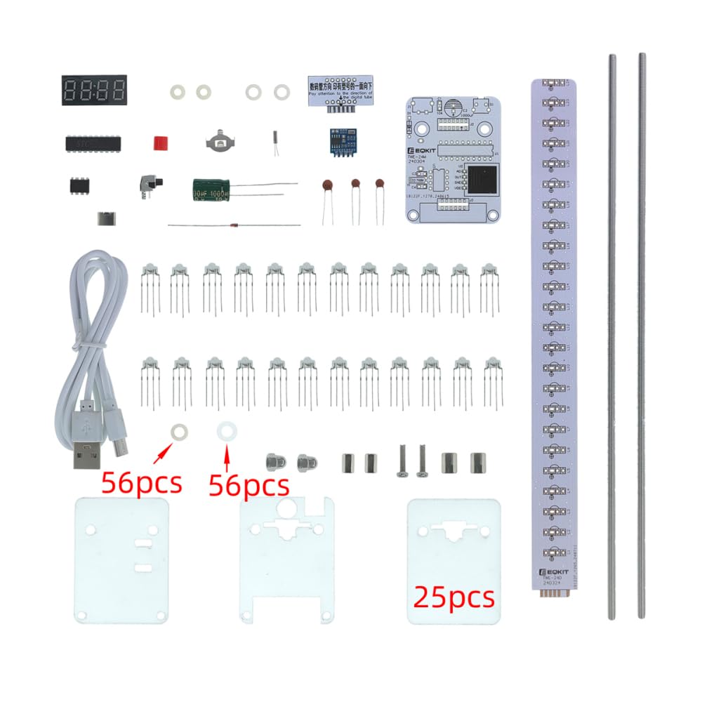Kit de bricolaje de espectro de audio, indicador de espectro de audio con control de voz, reloj, kit de indicador de nivel colorido 24 LED resaltado