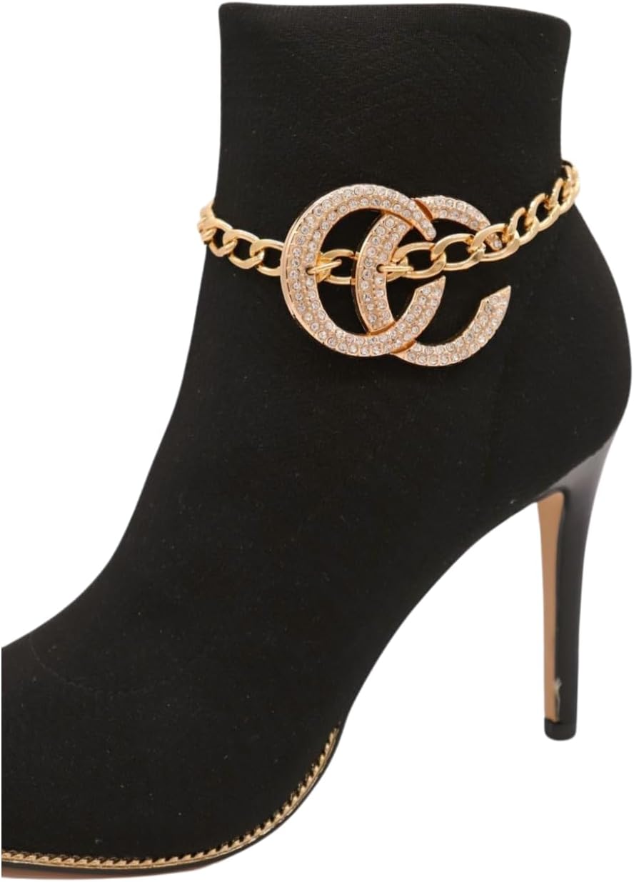 Women Western Fashion Jewelry Boot Bracelet Gold Metal Chain Shoe Anklet Circle Bling Charm z292