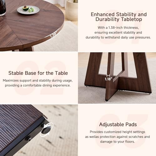 Image of 47 inch Round Dining Table Set for 4, Kitchen Table and Chairs | Wooden Cross Base, Synthetic Leather Chair, for Apartment