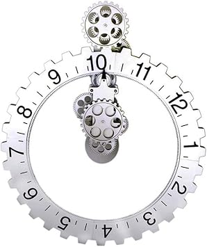 Retro Gear Wall Clock, Outdoor Hanging Metal Round Clock for Garden, Pool, Living Room, Bathroom, Kitchen Decoration