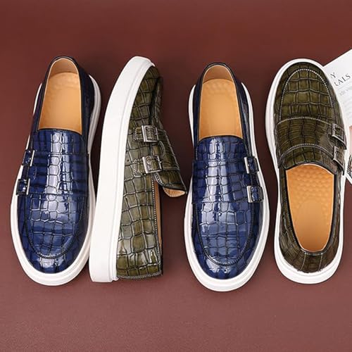 Men Crocodile Print Double Monk Strap Slip On Loafers Fashionable Patent Leather Classic Oxford Formal Business Shoes Comfortable Dress Shoes4