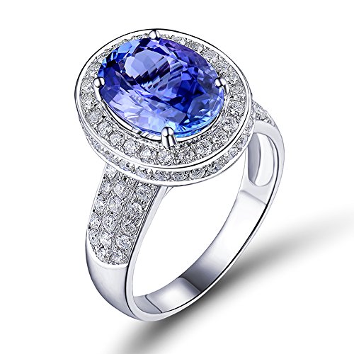 Lanmi 14K White Rose Yellow Gold Natural AAAA Blue Tanzanite Diamonds Rings Band Engagement Wedding for Women