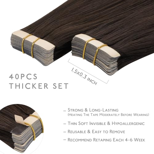 Image of Wennalife 40pcs Tape in Hair Extensions Human Hair, 80g 12 inch Light Dark Brown Hair Extensions Real Human Hair Straight Tape in Extensions Invisible Human Hair Extensions Real Hair Extensions