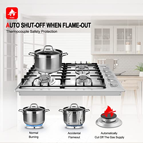 30 Inch Gas Cooktop, Gasland Chef 4 Italy Sabaf Sealed Burner Gas Stovetop, Built-In Drop In Gas Range Cooktop, 28,300 Btu Ng/Lpg Convertible,Heavy Duty Cast Iron Grates With Metal Knobs #TOP4