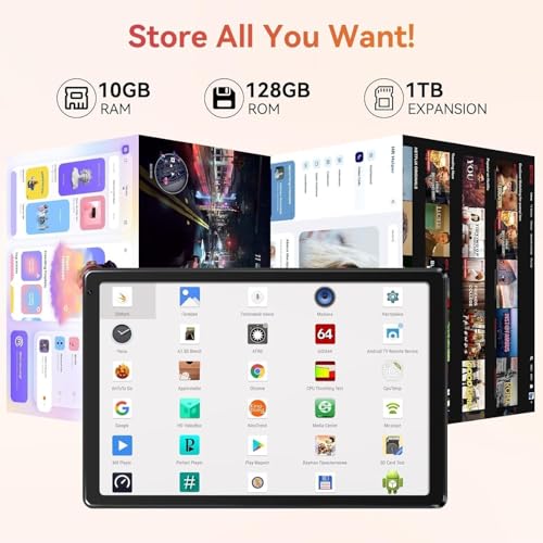 Image of Android Tablet with 10.1 inch 1280 * 800 IPS HD Touchscreen, Octa-Core Processor, 128GB Storage, 1TB TF Card Expandable, 5G /2.4G WiFi, BT 5.0,Dual Camera, Tablet for Study, Business&Entertainment
