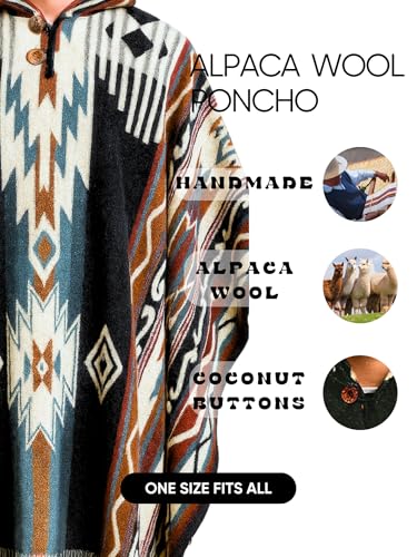 Image of Wool Poncho Adult Ponchos With Hood for men Alpaca Poncho Men Artesanal Ponchos Adult Alpaca Mens Panchos