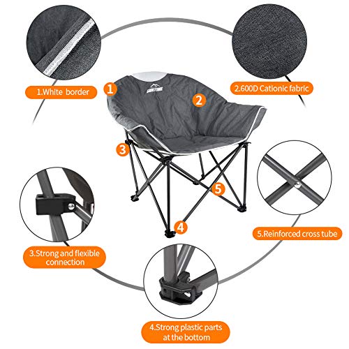 Outdoor Living Suntime Leisure Moon Folding Camping Saucer Chair, Oversize Padded Portable Stable Comfortable Folding Sofa Chair For Camping, Hiking, Carry Bag(Gray) #TOP1