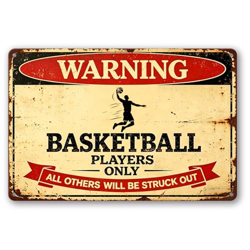 RMMNHLNC Retro Sports Aluminum Signs, Warning Basketball Players Only, Vintage
