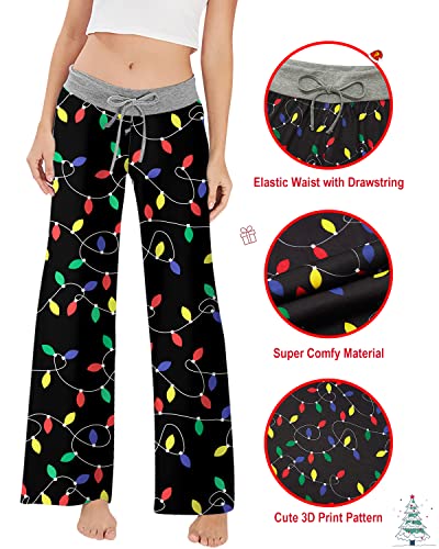 Alisister Ugly Christmas Womens Pajama Pants Comfy Colorful Fake Light Print Sleep Pants Palazzo Loose Elastic Drawstring Bottoms Party Novelty Clothes Size M Red #TOP4