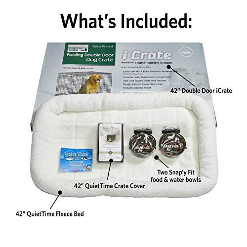 MidWest Homes for Pets Double Door iCrate Starter Kit, 42-inch Dog Crate Bundle for Large Dogs, Includes Cage, Pet Bed, 2 Bowls and Privacy Cover by MidWest Homes for Pets - Image 2