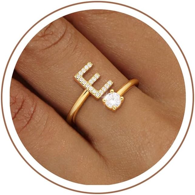 KOHOTA Gold Silver Initial Rings for Women Non Tarnish Adjustable Ring | 14K Gold Plated Stackable Ring for Women Trendy, Letter CZ Thumb Pinky Ring, Dainty Open Birthday Jewelry Gifts