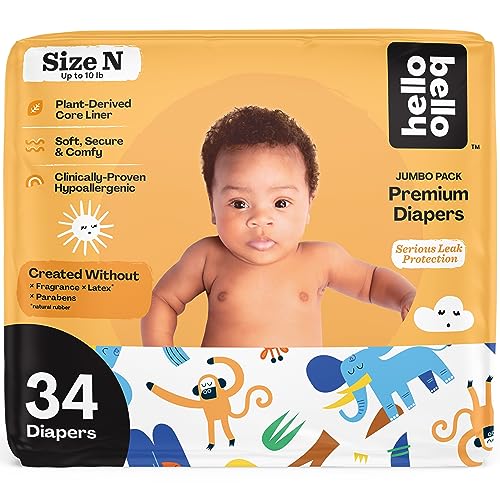 Image of Hello Bello Premium Baby Diapers Size Newborn I 34 Count of Disposable, Extra-Absorbent, Hypoallergenic, and Eco-Friendly Baby Diapers with Snug and Comfort Fit I Serengeti