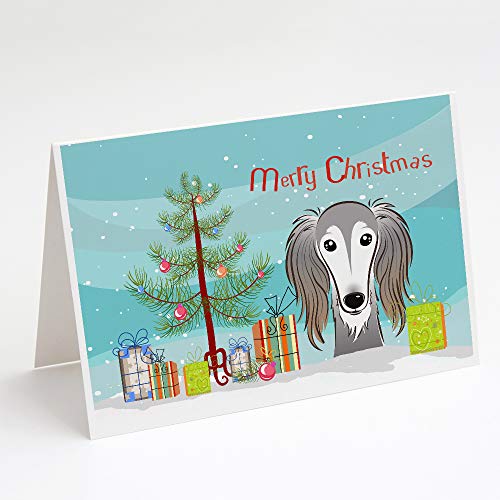 Caroline's Treasures BB1601GCA7P Christmas Tree and Saluki Greeting Cards and Envelopes Pack of 8 Blank Cards with Envelopes Whimsical A7 Size 5x7 Blank Note Cards