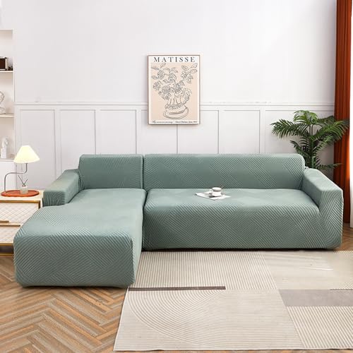 Couvre canapé d'angle rayures Jacquard housse extensible salon - 3
