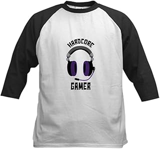 CafePress Hardcore Gamer Baseball Jersey Kids Cotton Baseball Jersey, 3/4 Raglan Sleeve Shirt Black/White