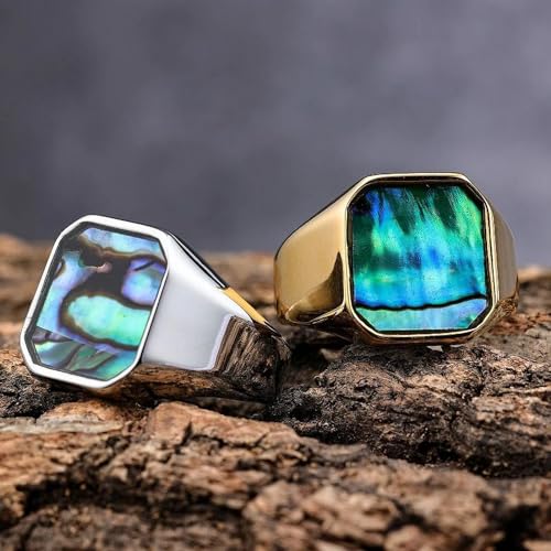 Anillo unisex de acero inoxidable colorido con diseño de concha natural 6