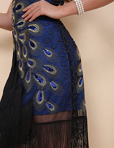1920s Women Vintage Peacock Sequined Tassel Flapper Party Dress4