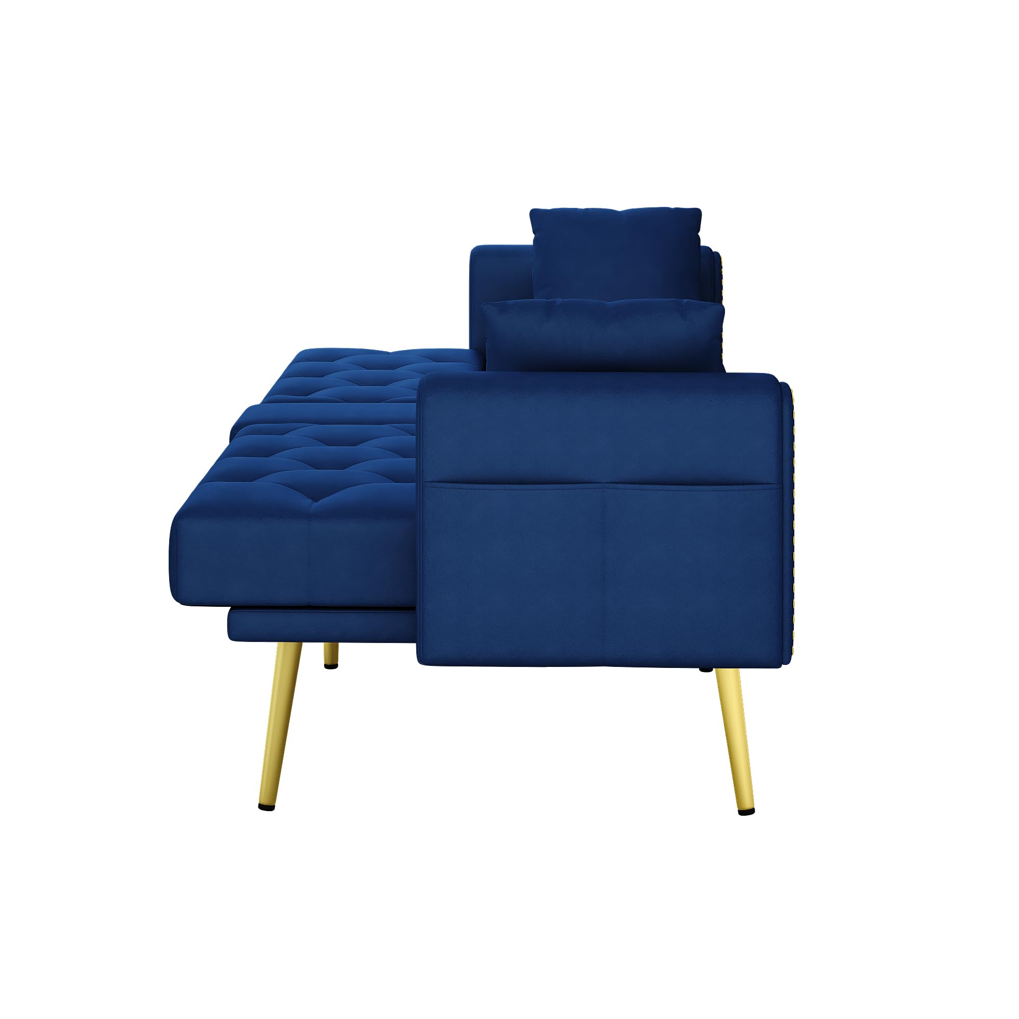 SACOOL Sofá cama doble plegable con función reclinable, tres ángulos de inclinación ajustables, soporte para bebidas, funda de tela, color azul, adecuado para salón, dormitorio, cine en casa
