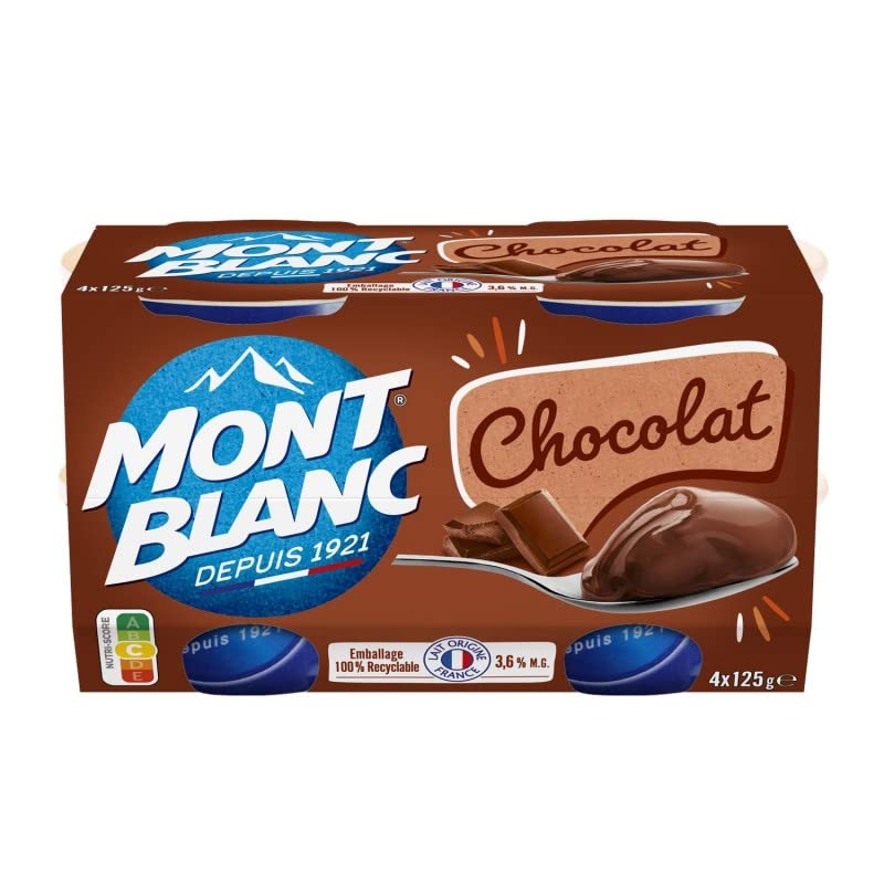 Mont Blanc - Crème Dessert Chocolat Onctueuse en Pot de 500g - Douceur et Plaisir Gourmand pour Toute la Famille - Lot De 4 - Vendu Par Lot
