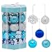 Juvale 35-Pack Christmas Tree Decorations - Glittery Hanging Xmas Ornaments in 5 Assorted Designs - Perfect Festive DecorEmbellishments for Hanging, Blue, Silver