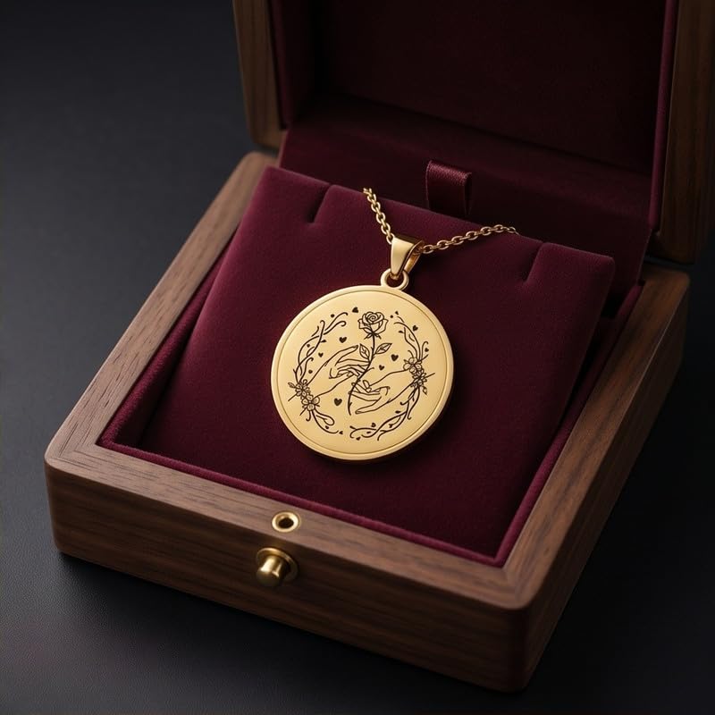Collier pendentif rond argent 925 doré à l'or fin ciselé main