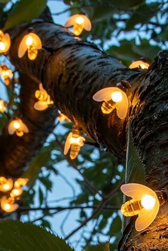 Solarize ® 50 LED Solar Garden Lights, Honey Bee Fairy String Lights，7M/24Ft 8 Mode Waterproof Outdoor/Indoor Garden Lighting for Flower Fence, Tree, Lawn, Patio, Pagoda, Summer Party, (Warm white)