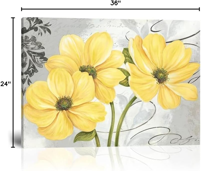 Yellow Flowers Wall Art for Bathroom Bedroom Living Room Office Abstract Print Canvas Home Decor Pictures Poster Large Painting Photo Framed Ready to Hang(24''H x 36''W)
