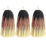 Spring Twist Hair Synthetic Braiding Hair Extensions Ombre Colors 3 Packs Synthetic Braiding Hair Extensions 8 inch fashion Crochet Braids(3 Packs,Black Brown Blonde)