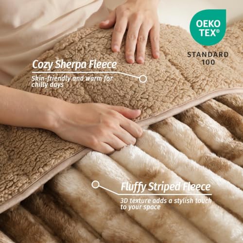 Image of Fleece Weighted Blanket for Adults 48 inch x 72 inch 12lbs Soft Blankets, Khaki