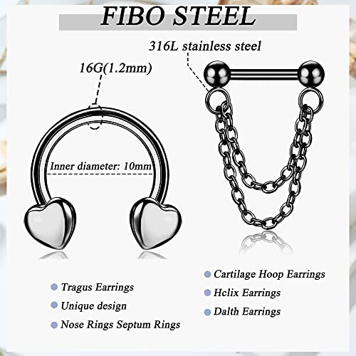 FIBO STEEL 16G Septum Ring for Women Dangle Septum Jewelry Hinged Nose Rings Surgical Steel Star Heart Horseshoe Daith Tragus Helix Cartilage Hoop Earrings Septum Piercing Jewerly2